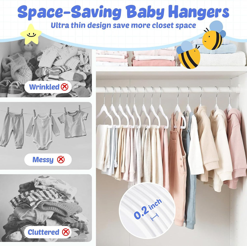 HOUSE DAY 11.4 Inch Baby Hangers 50 Pack - Plastic Kids Hangers Space Saving Thin Profile, Children Closet Organizers with Rotatable Hook of 360°, Heavy Duty for Toddler Clothes Nursery - White