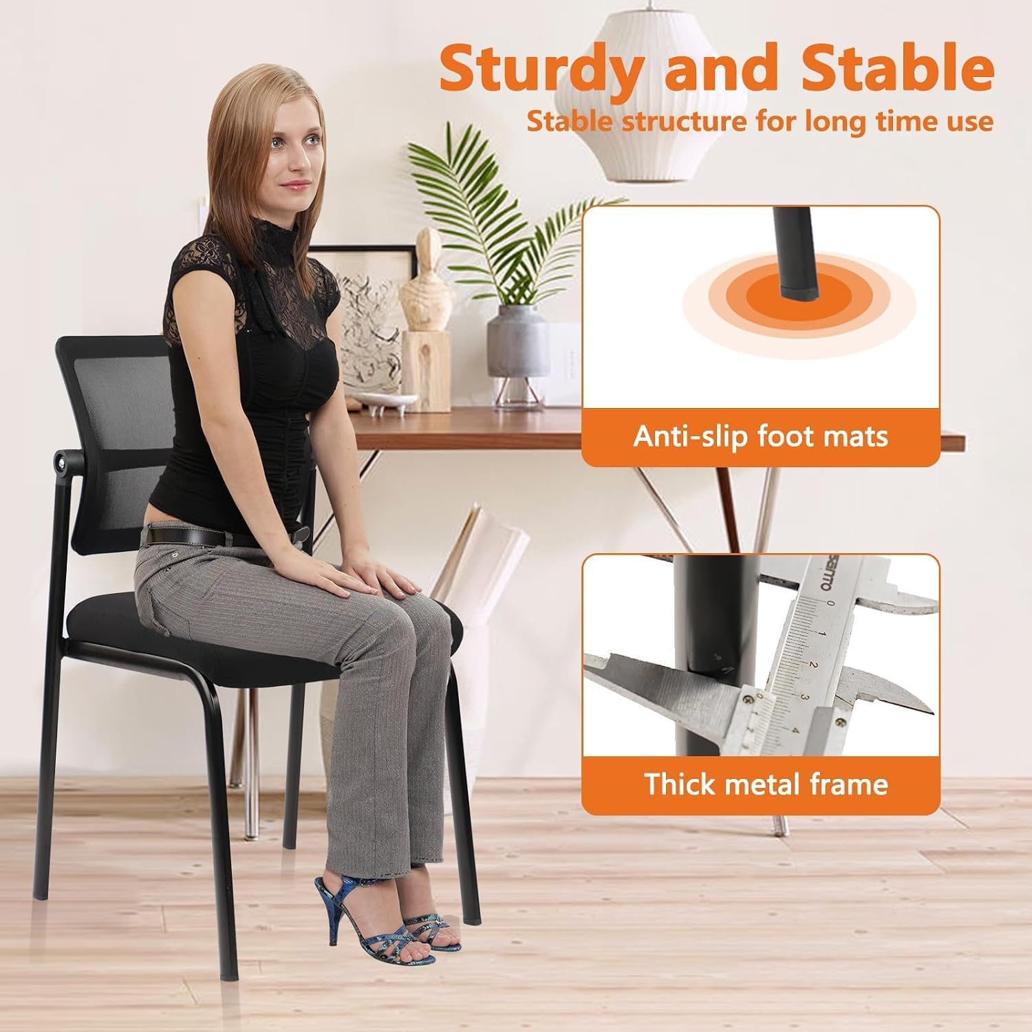 CLATINA Stacking Armless Office Chair with Adjustable Backrest, Stackable Mesh Guest Reception Desk Chairs with Ergonomic Lumbar Support for Conference Waiting Room Lobby Side School, Black, 12 Pack