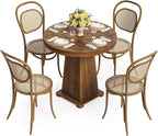 LITTLE TREE Solid Wood Round Dining Table, 31.5" Small Kitchen Table for 2, Modern Farmhouse Dinner Table for Dining Room, Kitchen, Living Room, Artistic Geometric Base, Table Only (Rustic Brown) 2PCS