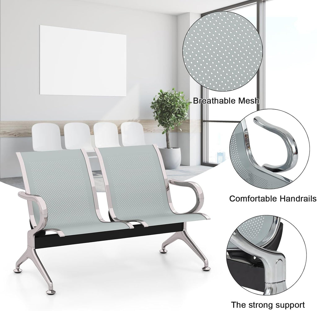 Peach Tree Airport Reception Waiting Room Chair with Arms for Reception Room, Office, Barber Bench in Bank Hospital and Market (2 Seats, Silver)