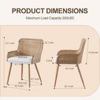 Rattan Dining Chairs Set of 4, Wicker Dining Chairs with Metal Legs,Upholstered Cane Back Dining Chair Set of 4 with Boucle Cushion for Bedroom, Kitchen,Coastal Dining Chairs