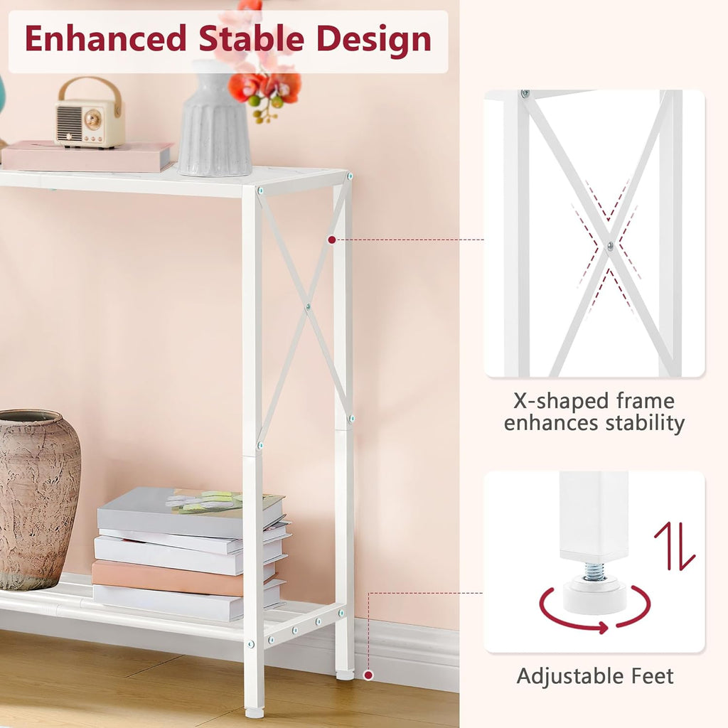Tajsoon 28.3" Entryway Table, 2-Tier Small Consle Table for Entryway, Narrow Sofa Table with Shelves, Entrace Table for Hallway, Living Room, Corridor, Office, White