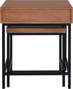 Casartis Living Atelier Nesting Side Table Set of 2 in Honey, Solid Mango Wood with Powder-Coated Iron, Drawer and Tray Top