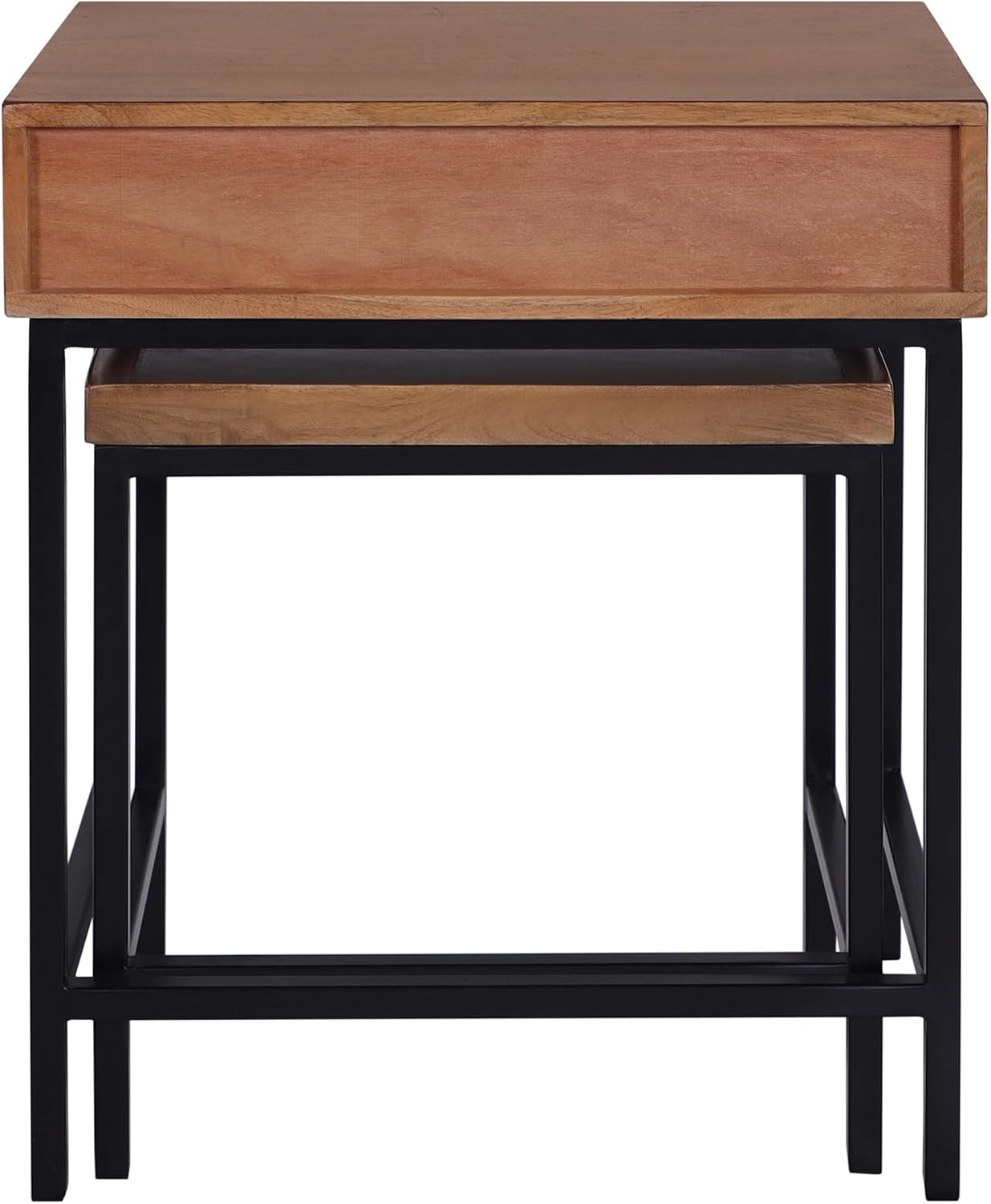 Casartis Living Atelier Nesting Side Table Set of 2 in Honey, Solid Mango Wood with Powder-Coated Iron, Drawer and Tray Top