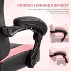 Gaming Chair with Footrest, Comfy Girly Video Game Chairs with Cat Ears Pocket Spring Cushion Massage Lumbar Support & Headrest, Ringing Accessories Cute Leather Ergonomic Computer Chair, Black/Pink