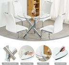Modern Silver Round Glass Dining Table Set for 2, 36'' Luxury Minimalist Circle Dinette Room Set, 3 PCS Clear Circular Glass Top Kitchen Set, Black High-end Tufted Chairs, for Small Place