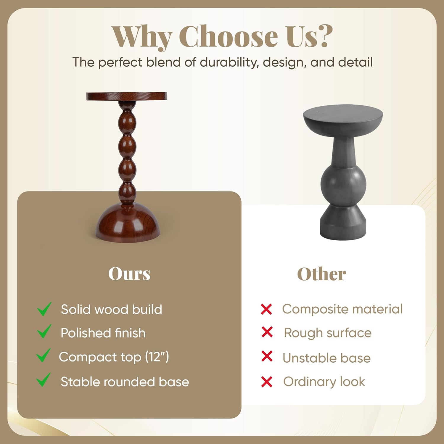 Wooden Side Table for Small Spaces, Drink Table, Mini Side Table, Little Tiny Drink Stand, Wooden Spindle, High Pedestal Table, Kitchen, Bar, Small Living Spaces, Dark Brown