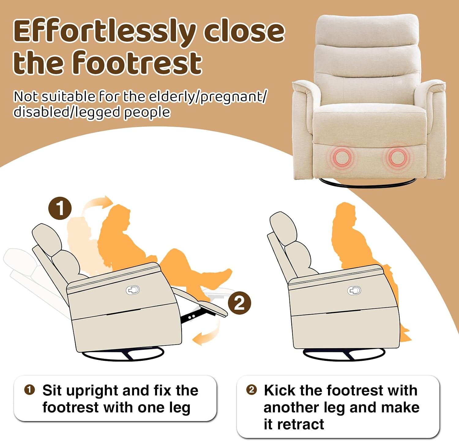 Oversized Swivel Rocker Recliner, 26'' Extra Wide Rocking Recliner Nursery Chair, Manual Swivel Recliner for Nursery, Reclining Rocking Chairs for Living Room, Chenille Beige