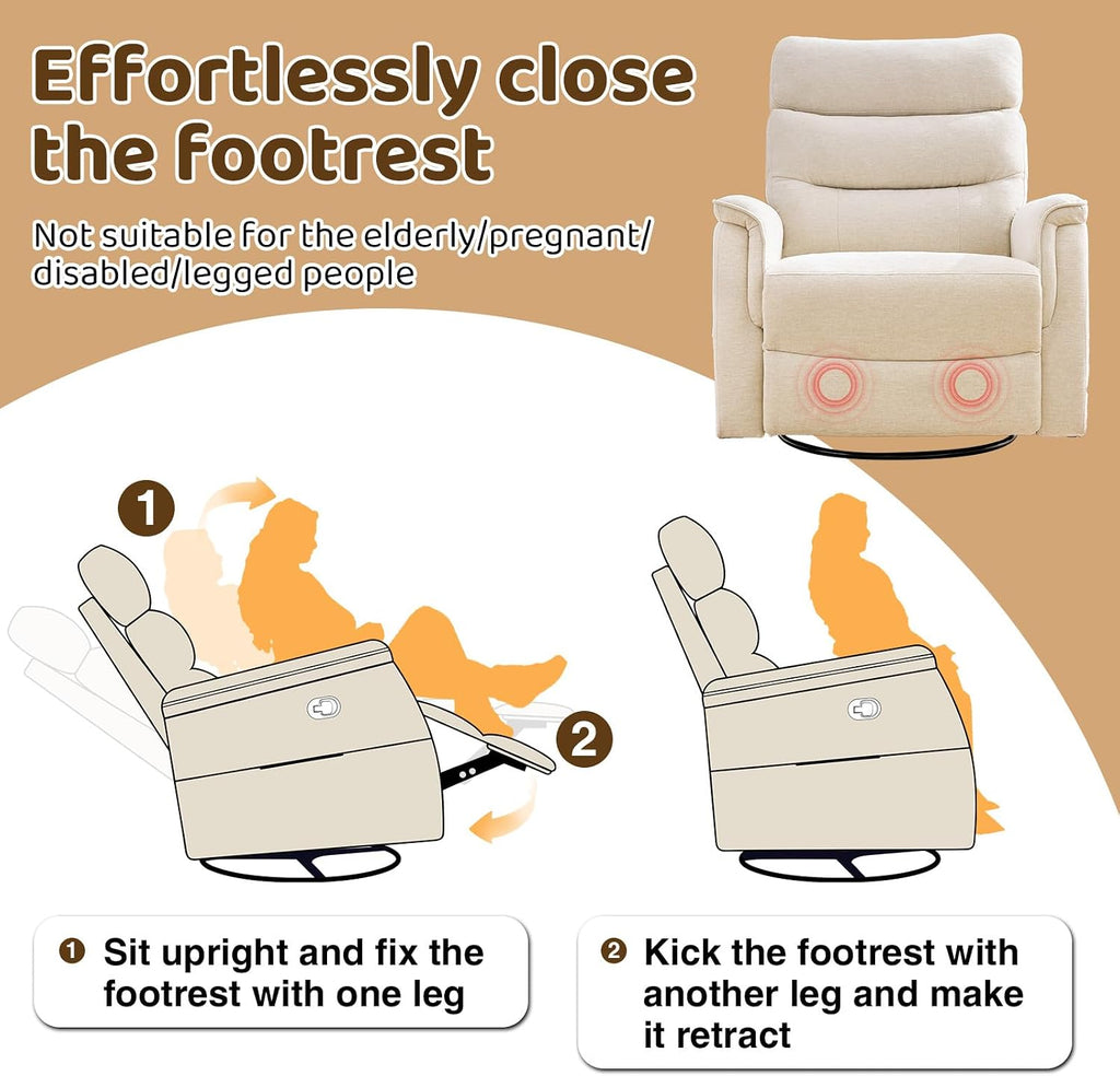 Oversized Swivel Rocker Recliner, 26'' Extra Wide Rocking Recliner Nursery Chair, Manual Swivel Recliner for Nursery, Reclining Rocking Chairs for Living Room, Chenille Beige