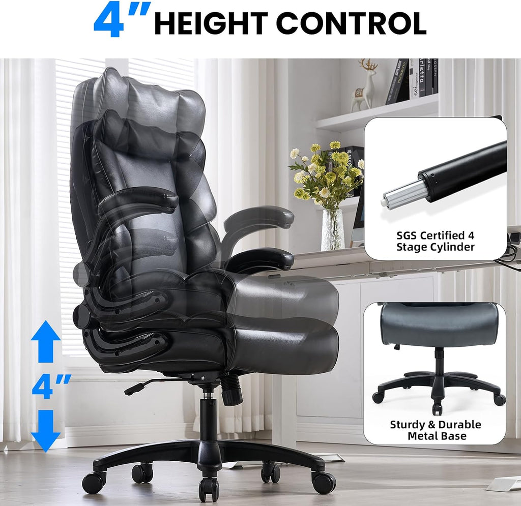 Big and Tall Office Chair 500lbs Wide Seat Executive Chair High-Back Office Foot Rest, Ergonomic Lumbar Support Computer Gaming Chairs for Heavy People(Beige)