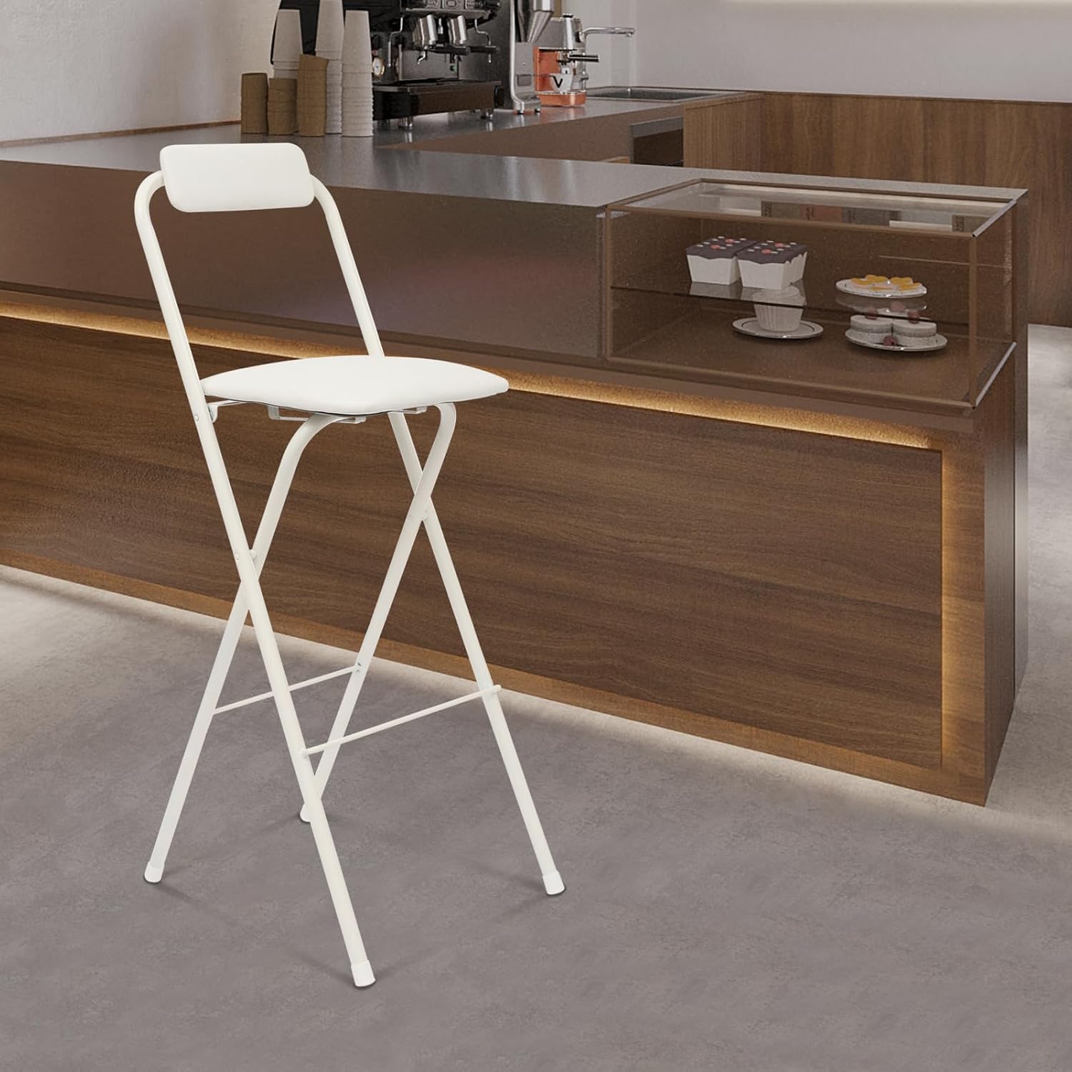 Portable Folding Chair, Stool, Bar Chair: 75cm Seat Height, White Color. Easy to Fold and Carry. Perfect for Home or Outdoor.