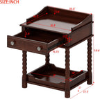 Nightstand with Drawer and Open Shelf for Bedroom,Retro Style Bedside Table with Turned Legs and Metal Handle for Kitchen (Walnut)