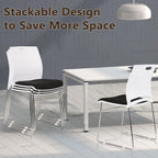 CLATINA Stacking Home Office Guest Chair, Reception Stackable Chairs with Metal Sled Base, Conference Lobby Waiting Training School Kitchen Banquet Chair, Plastic Desk Chairs No Wheels, White, 8 Pack