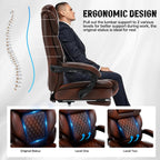 Big and Tall Recliner Office Chair with Footrest, Wide Seat Heavy Duty Reclining Office Desk Chair for 500lbs Heavy People, Black Brown