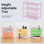 Desktop Shelf Organizer, 3-Tier Office Storage Rack, Adjustable Metal Bookshelf for Top of Desk, Pink Desk Organizer for Office, Home, Dorm and Small Spaces (Pink)