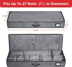 HOLDN’ STORAGE Premium Wrapping Paper Storage Container - Durable 600D Tear-Proof, Fits 27 Rolls Gift Wrap, Extra Pockets for Ribbons & Bows, Underbed Storage - Ideal for Holiday Christmas, Gray