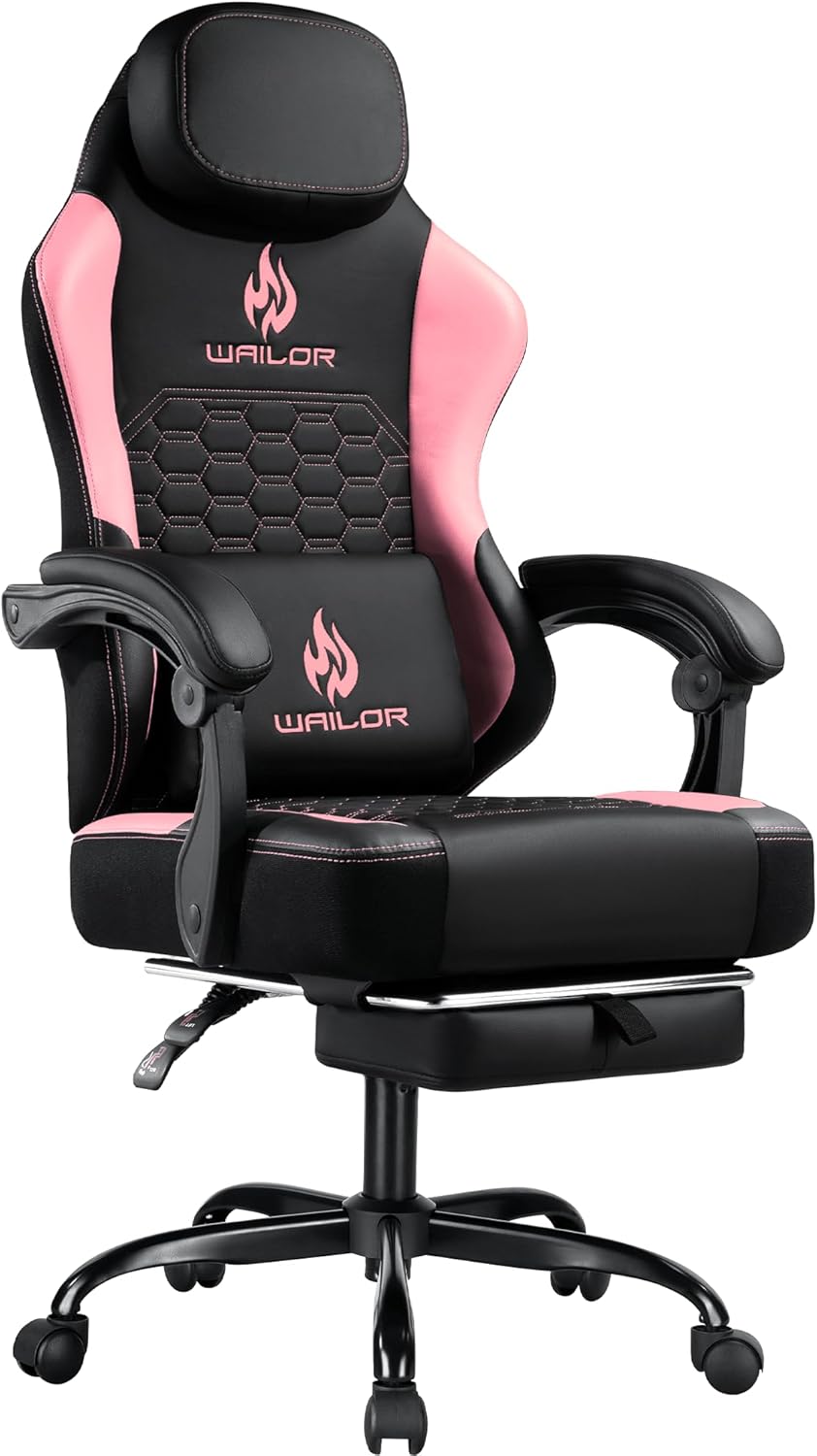 Gaming Chair with Massage and Packet Spring Cushion,Ergonomic Gamer Chairs for Adults with Footrest 300lbs,High Back Gamer Leather Chair with Headrest and Lumbar Support