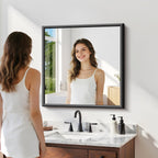 30x30 Square Black Mirror, Raised Metal Framed Bathroom Mirrors for Over Sink, Shatterproof Tempered Glass, Anti-Rust, Brushed Black Modern Vanity Mirrors for Bedroom, Living Room and Entryway
