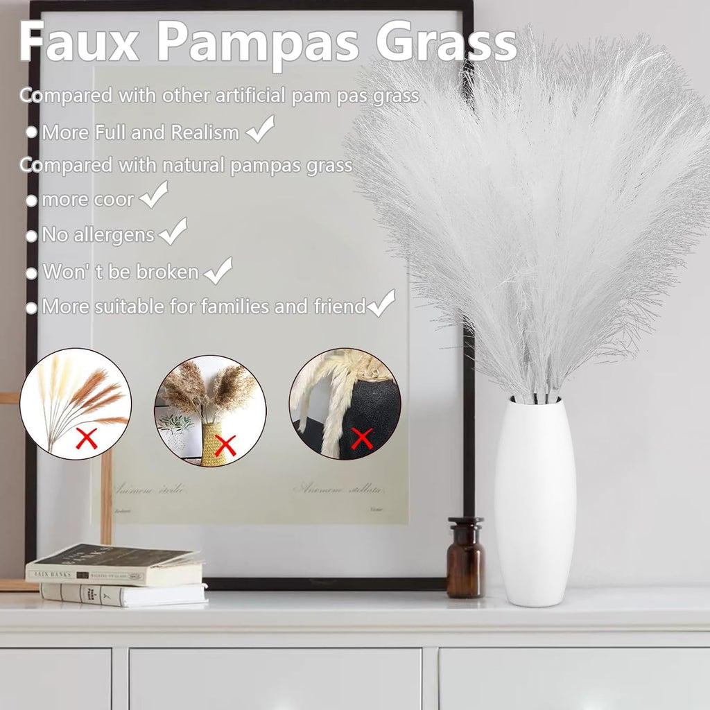MAKHOT White Pampas Grass Decor Fluffy, Faux Pampass White Small Fake Pampas 30"-5 Pcs Pampass Grass Floral WhiteFlowers Filler for Floor Vases, WhitePampas for Home Vase Decor