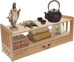 Meditation Table, 3-Tier Bamboo Altar Floor Tables for Spiritual, Puja Table with Drawer for Prayers, Worship or Bamboo Furniture for Displaying Plants and Books