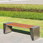 Outdoor Bench, Stainless Steel + Solid Wood Leisure Seat Scenic Commercial Wooden Stool Park Rest Garden Benches for Outdoors