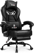 N-GEN GAMING Gaming Chair Big and Tall Computer Heavy Duty Office Desk Chair with Footrest Ergonomic Lumbar Support High Back Recliner for Adults (Dark Black)