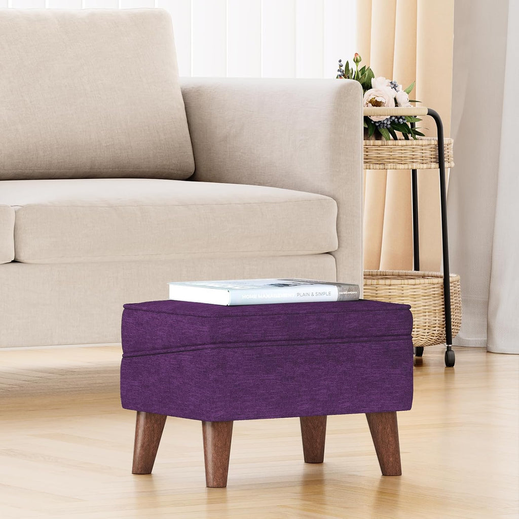 FAGAGA Storage Ottoman, Small Foot Stool Ottoman with Storage, Modern Foot Rest with Adjustable Lid and Sturdy Wood Legs for Living Room, Bedroom, Couch, Enterway(Purple)