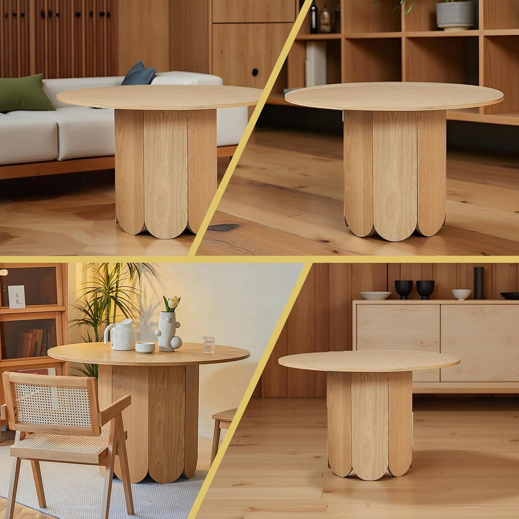 Round Wood End Table with Thickened Top and Petal-Shaped Base, Space-Saving Side Table for Living Room, Bedroom, or Sofa