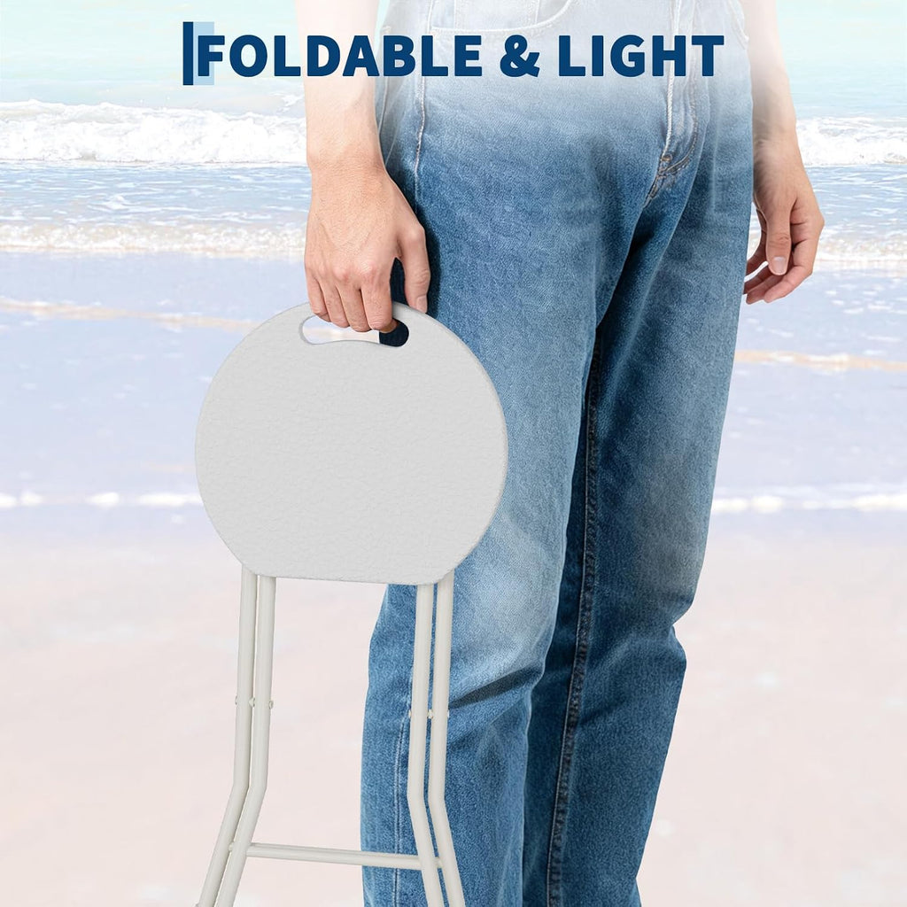 Folding Stool Chair with Handle, Portable Heavy Duty Round Foldable Stool, Non-Slip Feet, 600Lbs Capacity, 18 Inch Foldable Stool for Dorm, Kitchen, Vanity, Church Outdoor Use
