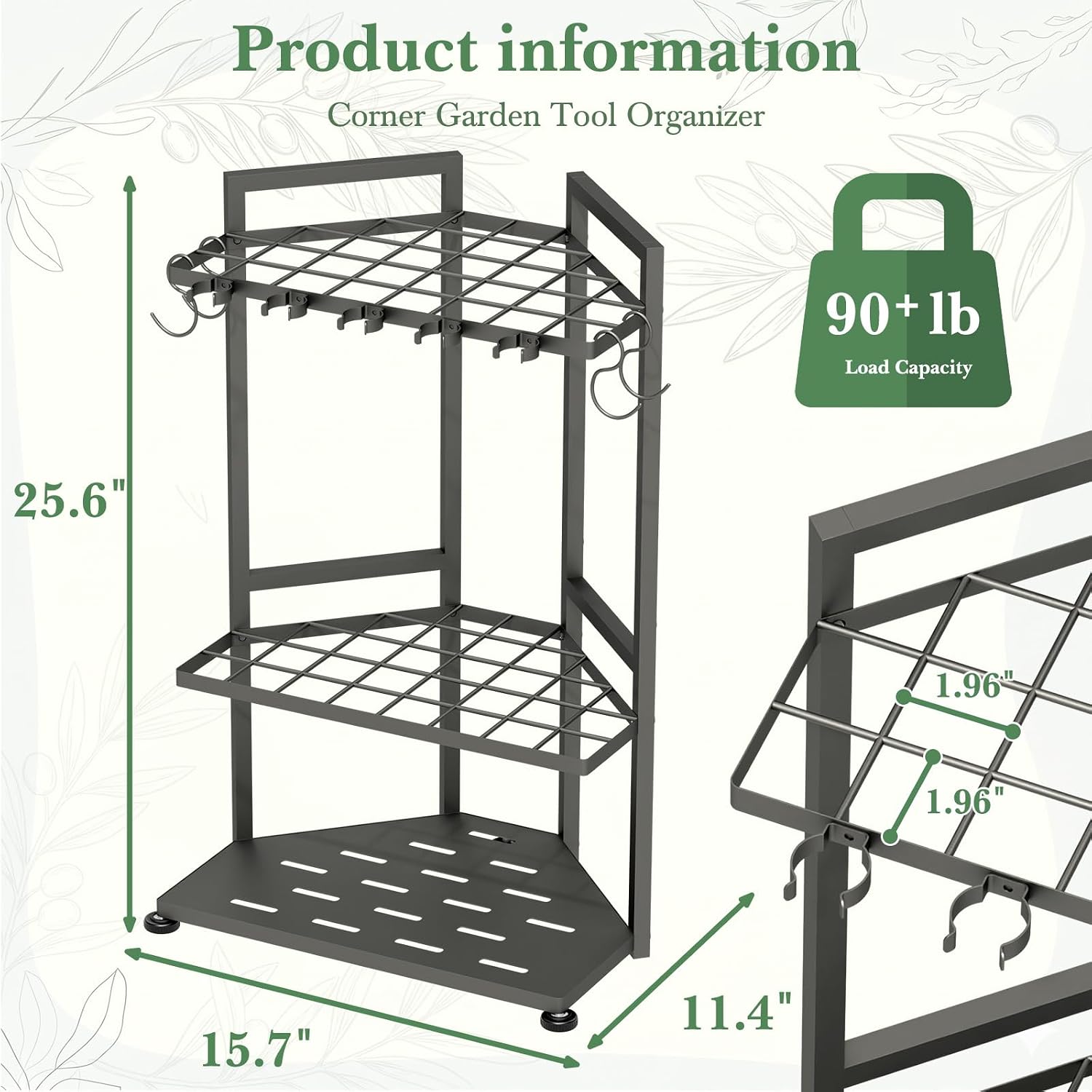 Faesun Garden Tool Organizer for Garage, Heavy Duty Garden Tool Storage Organizer with Secure Slots & Hooks, Freestanding Long Handle Tool Rack for Shovels, Rakes, Brooms, Garage, Shed & Yard