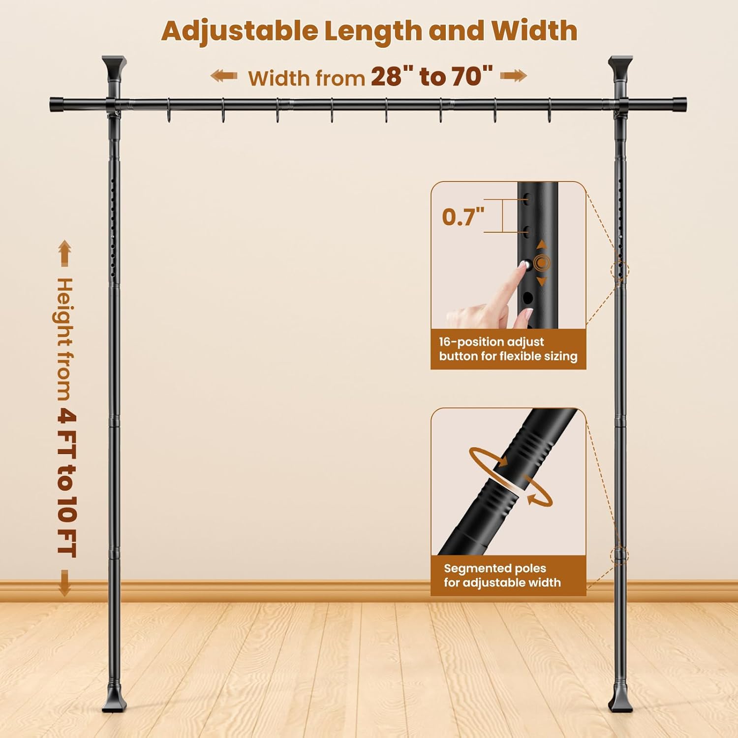 Abiglifty Room Divider Curtain Rods No Drilling, Adjustable 4-10Ft(H) Wall Divider for Room Separation, Temporary Privacy Tension Curtain Rods, Freestanding Space Room Separator, Black
