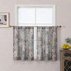 OWENIE Floral Kitchen Cafe Curtains - 36 Inch Length 2 Panels Set, Printed Light Filtering Textured Farmhouse Short Small Half Curtain Tier Drapes for Bathroom Basement, 2 Pcs Each 30W x 36L,Grey