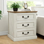 MUUEGM Night Stand with Charging Station Set of 2 Rustic White Bedside End Tables with 3 Large Storage Drawers & Vintage Handles Dresser Chest of Drawers for Bedroom, Living Room, Closet