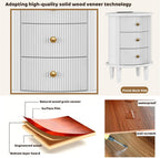 Mirightone Round End Table with Charging Station, Wood Side Table with Storage for Small Spaces, White Nightstand with 3 Drawers, Couch Side Cabinet Bedside Table for Living Room/Bedroom/Corner