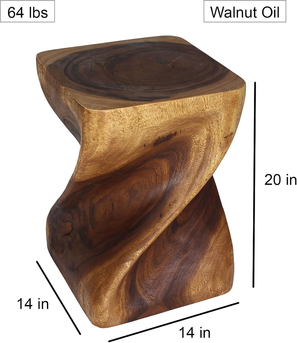 Haussmann Valeris Solid Square Twisted End Table 14 in SQ x 20 in H Walnut