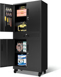 Rolling Tool Cabinet with Pegboard and Drawer, 71" Tool Cabinets with 2 Adjustable Shelves for Garage, Tool Room, Assembly Required(Black)