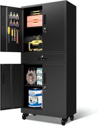 Rolling Tool Cabinet with Pegboard and Drawer, 71" Tool Cabinets with 2 Adjustable Shelves for Garage, Tool Room, Assembly Required(Black)