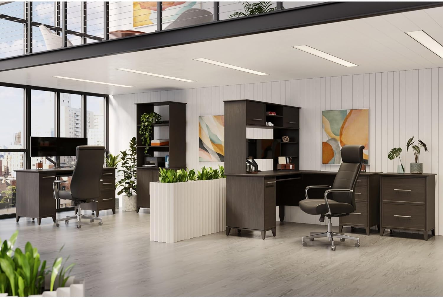 Realspace® Koru 60" W Hutch for L-Shaped or Straight Computer Desks, Espresso Oak