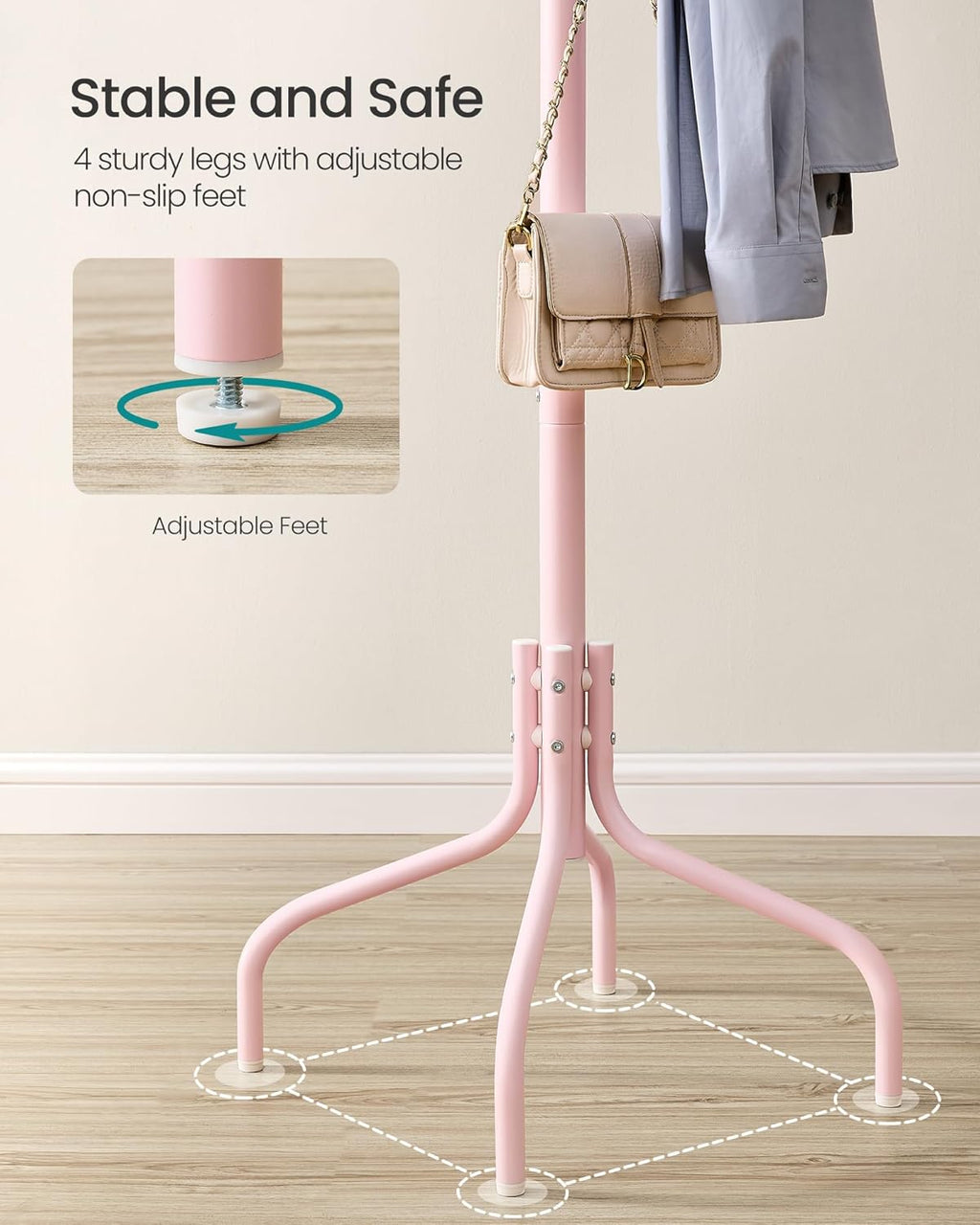 SONGMICS Coat Rack Freestanding, Metal Coat Rack Stand with 12 Hooks and 4 Legs, Holds Clothes, Hats, and Bags, for Entryway, Living Room, Bedroom, Brown URCR031Z01