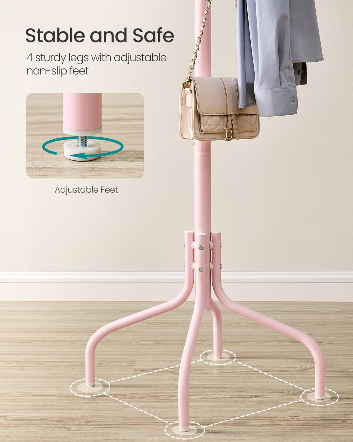 SONGMICS Coat Rack Freestanding, Metal Coat Rack Stand with 12 Hooks and 4 Legs, Holds Clothes, Hats, and Bags, for Entryway, Living Room, Bedroom, Brown URCR031Z01