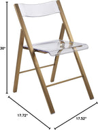 LeisureMod Transparent Acrylic Folding Chair, Iron Chrome Base, Comfortable Seat & Backrest, Clear Desk Chair, No Assembly Needed in Brushed Gold