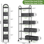 KINGRACK Slim Storage Cart with Drawer, 5-Tier Rolling Utility Cart on Wheels, Narrow Metal Cart for Space Save, Easy Assembly for Kitchen Cart, Craft Cart, Laundry, Bathroom, Nursery Organizer