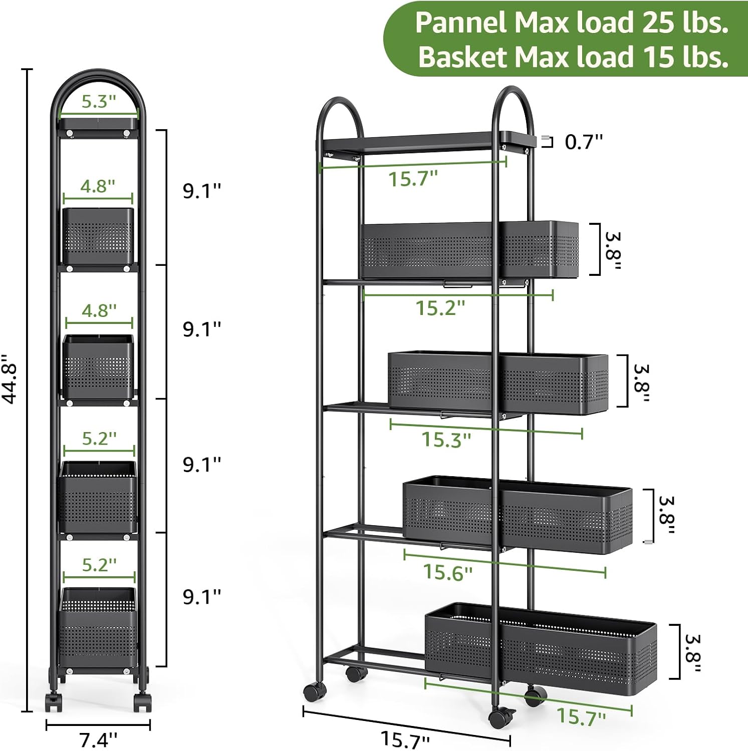 KINGRACK Slim Storage Cart with Drawer, 5-Tier Rolling Utility Cart on Wheels, Narrow Metal Cart for Space Save, Easy Assembly for Kitchen Cart, Craft Cart, Laundry, Bathroom, Nursery Organizer