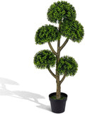 Goplus 46" Artificial Boxwood Topiary Tree, Fake Potted Boxwood Tree with 5 Ball-Shaped Topiaries, Realistic Decorative Faux Outdoor Plant for Indoor, Front Porch, Patio, Home, Office (1)