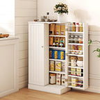 LOKO 41” Kitchen Pantry Cabinet, 5-Tier Storage Cabinet with 17 Shelves & 12 Guardrails, 3-Level Adjustable Shelves, Modern Food Cabinet with Anti-toppling Kit for Dining Room, Living Room (White)