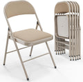 VINGLI 6 Pack Folding Chairs with Padded Seats, Metal Frame with Fabric Seat & Back, Capacity 350 lbs, Khaki, Set of 6