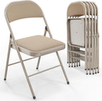 VINGLI 6 Pack Folding Chairs with Padded Seats, Metal Frame with Fabric Seat & Back, Capacity 350 lbs, Khaki, Set of 6