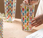 Magcolor Hand Painted Colorful Woven Glass Vase -Crystal Flower Vase- 7.7 inch, Glass Plant Vase for Floral Arrangements, Centerpieces, Weddings, Housewarming, Centerpiece Home Deco