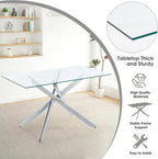 5-Piece Dining Table Set for 4, Modern Rectangular Glass Table with 4 Upholstered Leather Chairs, Space-Saving Dining Room Furniture Table & Chair Sets for Small Spaces&Apartment(Gray&Silver)