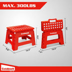 Goldblatt 8.5" Folding Step Stool for Adults and Kids, Lightweight Heavy-Duty Plastic Portable Foldable Stool with Non-Slip Top and Anti-Skid Feet, 300 lbs Capacity, Kitchen & Bathroom, Red